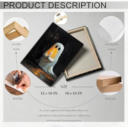ILLBDR Halloween Ghost Holding Candle Canvas Wall Art 12x16 inch