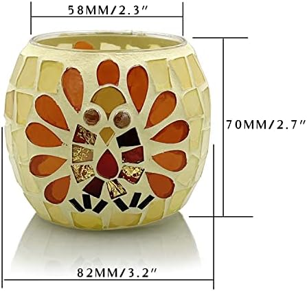 SHMILMH Thanksgiving Votive Candle Holder Set of 4, Mosaic Glass Tealight Holders with Turkey for Fall Table Centerpiece Fireplace Party Decorations