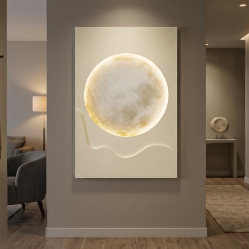 Cuspin Large White 3D LED Moon Wall Art, 24x36 In