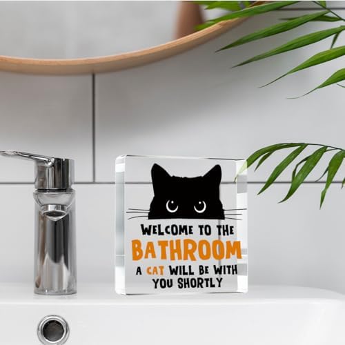 Welcome to the Bathroom Funny Sign，Black Cat Decor, Cat Bathroom Acrylic Decor，Home Decor Creative Gift For Women Men，Funny Decorate Retro for Home Toilet