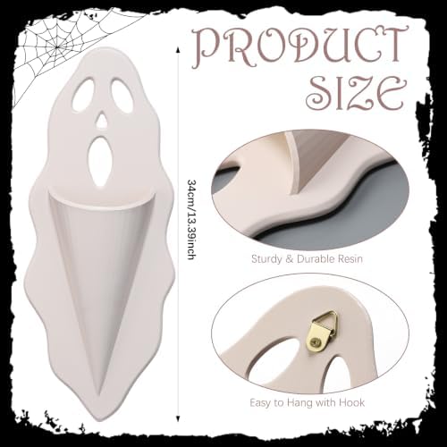 Ghost Wall Planter 13.4" White Scream Face Resin Halloween