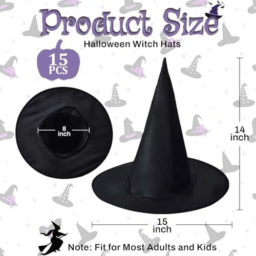 15 PCS Halloween Witch Hats, Black Hanging Wizard Hat Decorations
