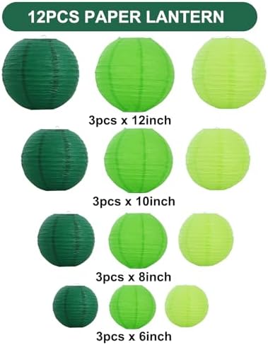 BEISHIDA Green Mix Paper Lanterns 12Pcs 6/8/10/12 Inch Round Chinese Lamp
