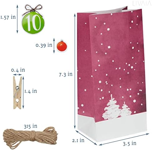 DIY Advent Calendar: Beautiful Craft Advent Calendar 2022 with 24 Paper Treat Bags and Sticker Paper with Numbers – Empty Adult Advent Calendar to Fill Yourself – Christmas Advent Calendar LIVAIA