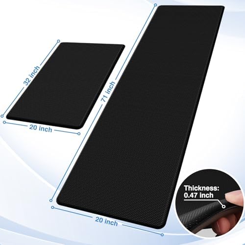 StepRite Kitchen Mats for Floor, 2-Piece Anti-Fatigue Kitchen Rugs, Black