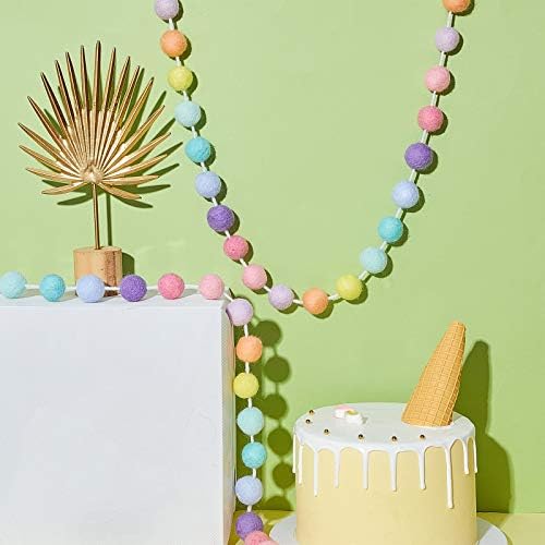 WILLBOND 2 Pc 6.5 ft Wool Felt Pom Ball Garland,Multiple Colors