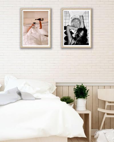 EcoHest 12x16 in Woman Drinking Wine in Bed Canvas Art