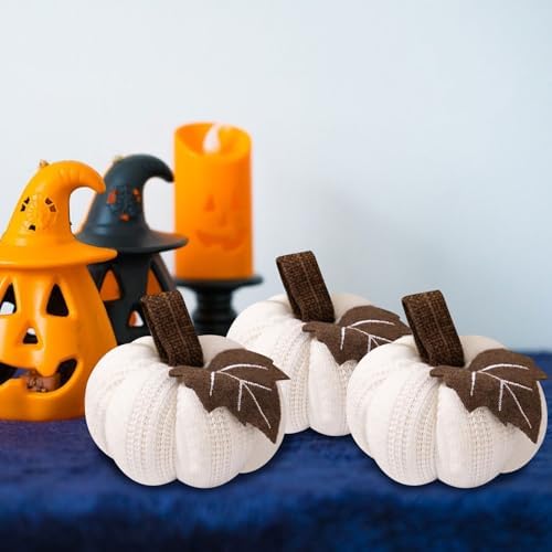 3Pcs Knitted Pumpkin Decor Set, Small Fall Hanging Ornaments for Home