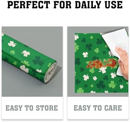 St Patrick's Day Placemats Set of 6 18x12 Inch Green Shamrock Irish Linen Place Mat Heat-Resistant Washable Wipeable Saint Patrick's Day Four Leaf Clover Table Mat for Party Kitchen Dining Home Decor