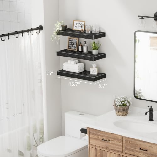 QEEIG Floating Shelves for Wall Small Shelf (Black, Set of 3, 15.7" x 6.7")