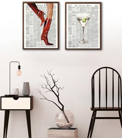 EcoHest 12x16 in Red Boots Newspaper Framed Wall Art
