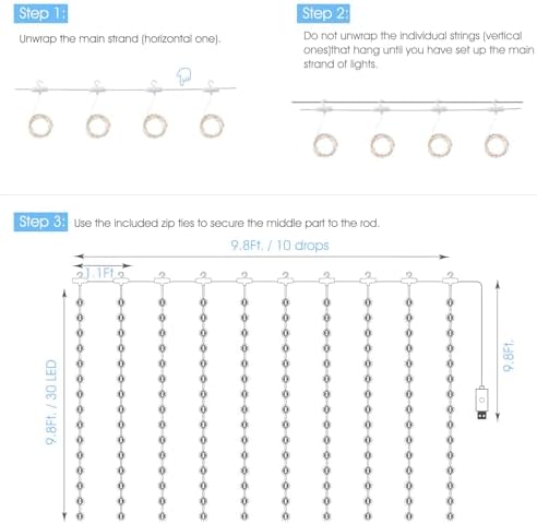 Minetom Curtain Lights, 300 LED Dimmable Twinkle Fairy Lights, 8 Modes