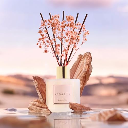 Cocorrína Premium Reed Diffuser Set with Preserved Baby's Breath & Cotton Stick Sandalwood Rose | 6.7oz Scent Fragrance