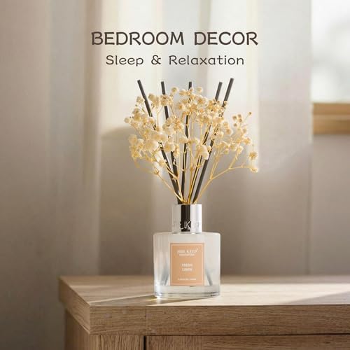 Airkeep Reed Diffuser Set,3.38 fl oz (100 ml) - Fresh Linen Oil Diffusers with 8 Reed Sticks, Home Fragrance Reed