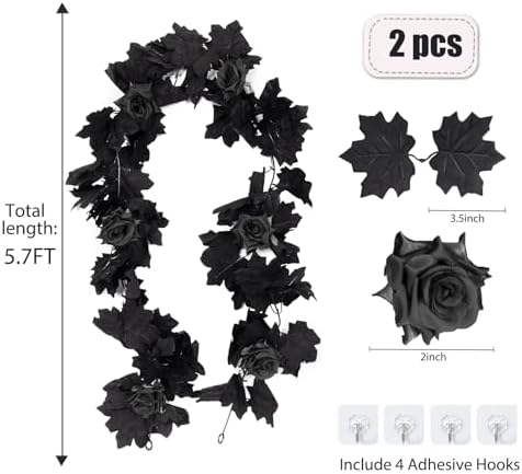 RECUTMS Black Artificial Flower Garland Fake Rose Vines Hanging Rose Vines