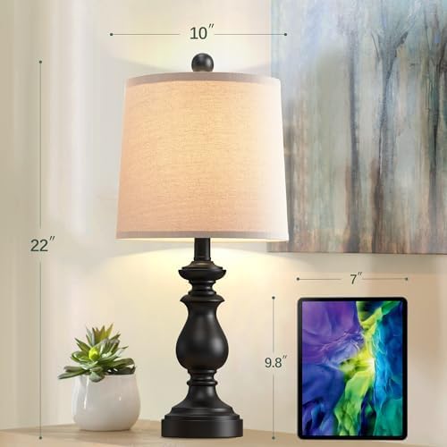 PARTPHONER Traditional Table Lamp Set of 2, Rustic Farmhouse Table Lamps for Living Room Bedroom, 22" Bedside Desk
