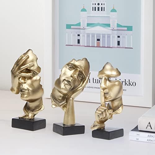 prosfalt 3 Pcs Thinker Statue, Silence is Gold Abstract Art Figurine, No Hear No See No Speak Modern Home Resin