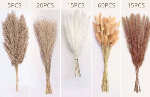 115 Stems Dried Pampas Grass, Natural Boho Table Decor Length 17"
