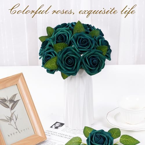 BLEUM CADE 36Pcs Artificial Flowers Fake Foam Roses with Stems for Wedding