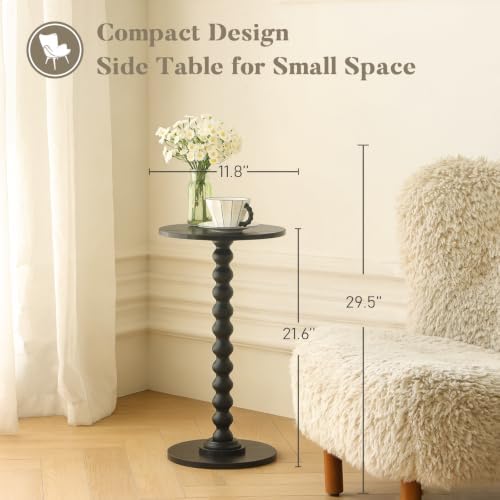 Fultyle Round Side Table, Small Drink Table for Small Spaces, Modern Accent End Table Nightstand with Solid Wood Leg