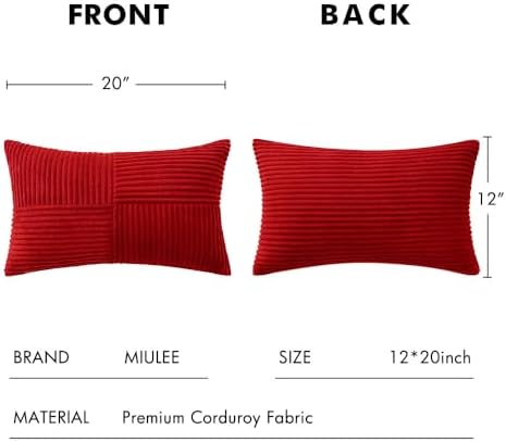 MIULEE Christmas Red Decorative Lumbar Throw Pillow Covers 12x20 in 2 Pack