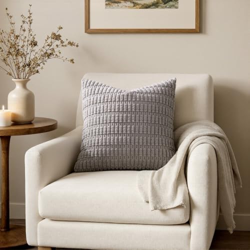 MIULEE Corduroy Decorative Throw Pillow Covers 20x20 Light Grey Pack of 2