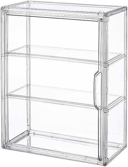BOHOIDEE 3 Tiers Clear Display Case for Figures, Acrylic Storage Organizers Box with Magnetic Door, Wall-Mounted