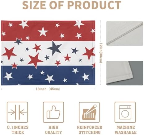 4th of July Placemats Set of 4 18x12 Inch Independence Day Patriotic Blue Red White Star Linen Place Mats Heat-Resistant Washable Wipeable Memorial Day Table Mat for Party Kitchen Dining Room Dinner