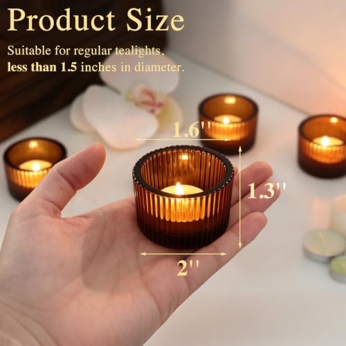 12 Pack Tealight Amber Candle Holders, Votive Tea Light Candle Holder
