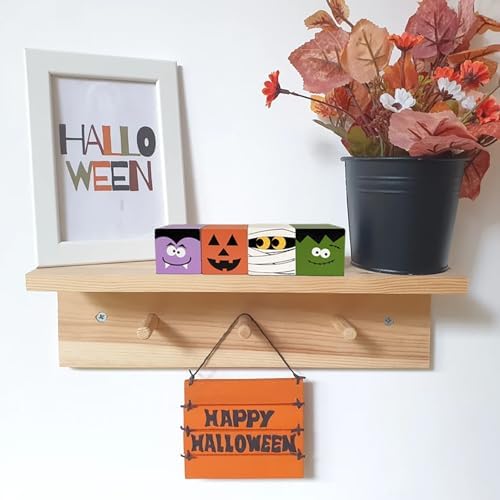 Halloween Wooden Table Sign - 4 Pcs Mummy Wooden Blocks Pumpkin Centerpieces for Table - Halloween Tiered Tray Decor for Home Decorations Indoor
