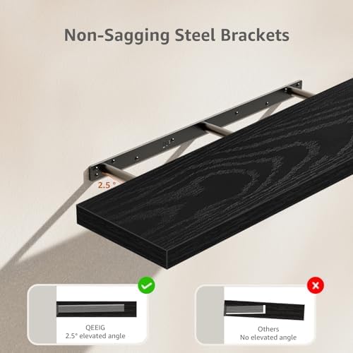 QEEIG Long Floating Shelves for Wall (Black, Set of 2, 35.4")
