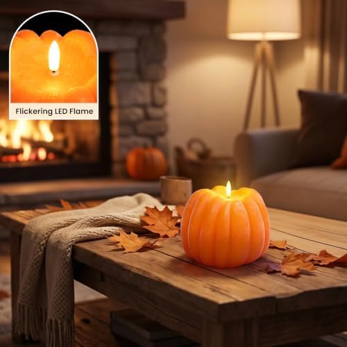 Fall Decor, Fall Decorations for Home Large Flameless Pumpkin Candle Orange
