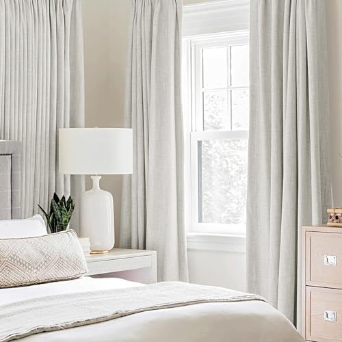 MIULEE 100% Blackout Linen Curtains for Bedroom 52x54 Inches Birch White