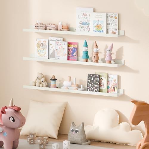 upsimples Floating Shelves for Wall Decor and Storage, White, 6Pcs 35.5''