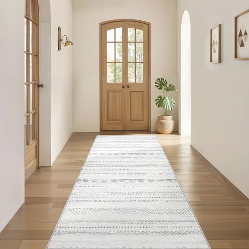 Nakagishi Runner Rug Kitchen Washable Rugs: 3x8 Non-Slip Boho Soft Modern Stain Resistant Indoor Floor Neutral