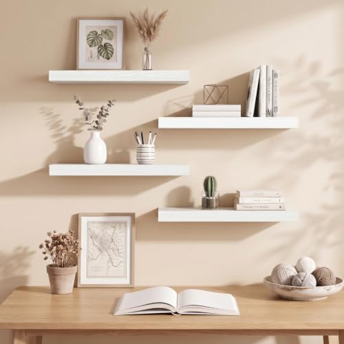 Fixwal Floating Shelves for Wall Decor (White, Set of 4, 15.7 Inch)