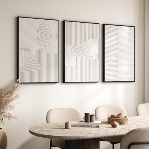 Large 3D Textured Modern White Abstract Wall Art for Living Room, 3 Piece