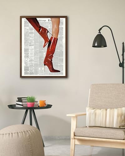 EcoHest 12x16 in Red Boots Newspaper Framed Wall Art
