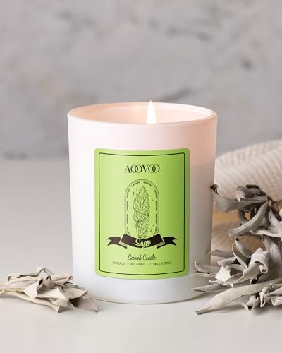 AOOVOO Sage Scented Candles for Women - Aromatherapy Candle with Crystals Inside, 7oz Soy Candles for Home Scented