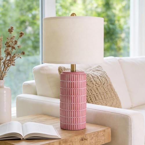 PoKat 23" Ceramic Table Lamps for Living Room, Farmhouse Bedside Lamps Set of 2 for Bedroom, Rustic Nightstand Lamps