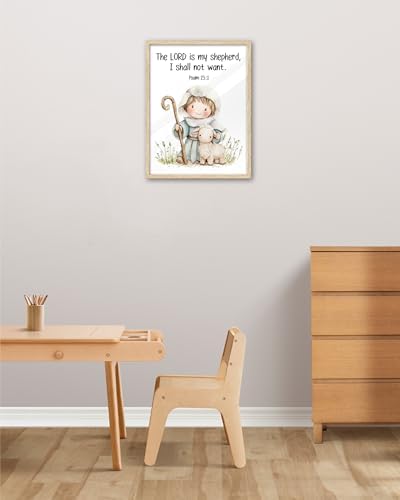 KensTro 12x16 Oak Framed Psalm 23:1 Scripture Wall Art