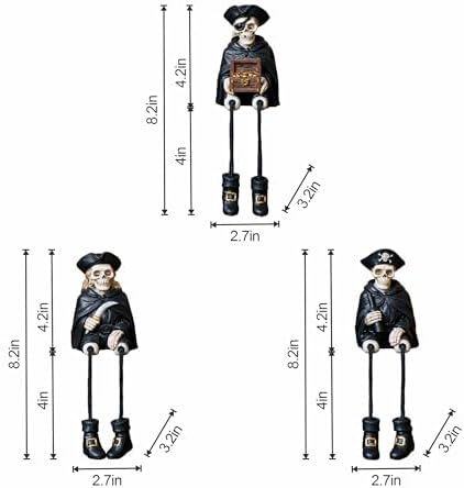 Dlfghos Halloween Skeleton Decor Set of 3 Pirate Skeleton Figurines Halloween Indoor Decorations Statue Skull Figurine Home Decor for Coffee Table Desk Bookshelf Mantel Gifts