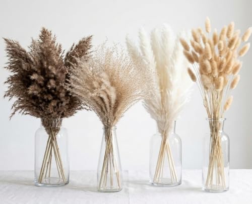 100 Stems Dried Pampas Grass, Boho Table Decor Natural Reed Phragmites Grass, Fluffy Large Pampas Grass, Bunny Tails Flowers Bouquet for Wedding Floral Arrangements Farmhouse Home, Wall Rustic Party