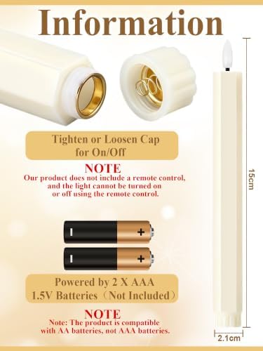 Treela Battery Operated LED Taper Candles,Hexagon,11 Inch,Ivory