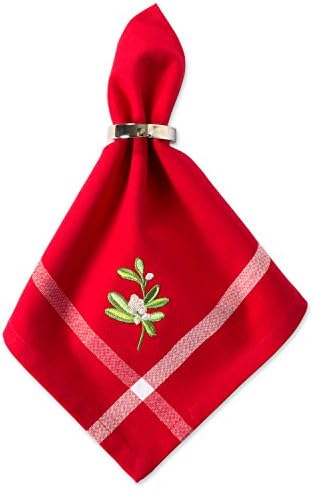 Embroidered Mistletoe 100% Cotton Oversized Napkin for Holidays, Family Gatherings, & Christmas Dinner - Set of 6 (20x20)