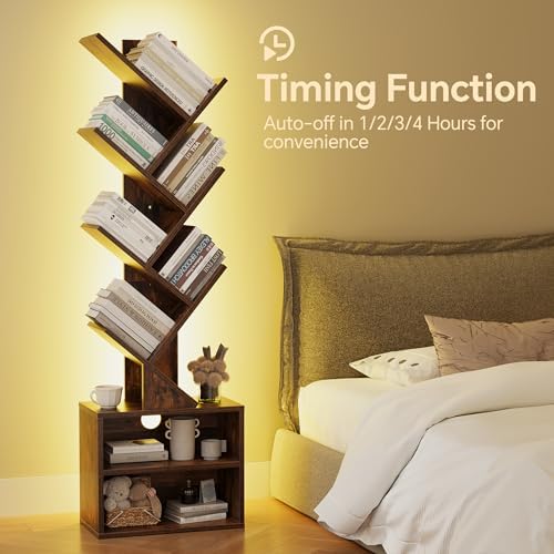 SUNMORY 6 Tier Tree Bookshelf with Lights, Bookcase with Storage Organizer
