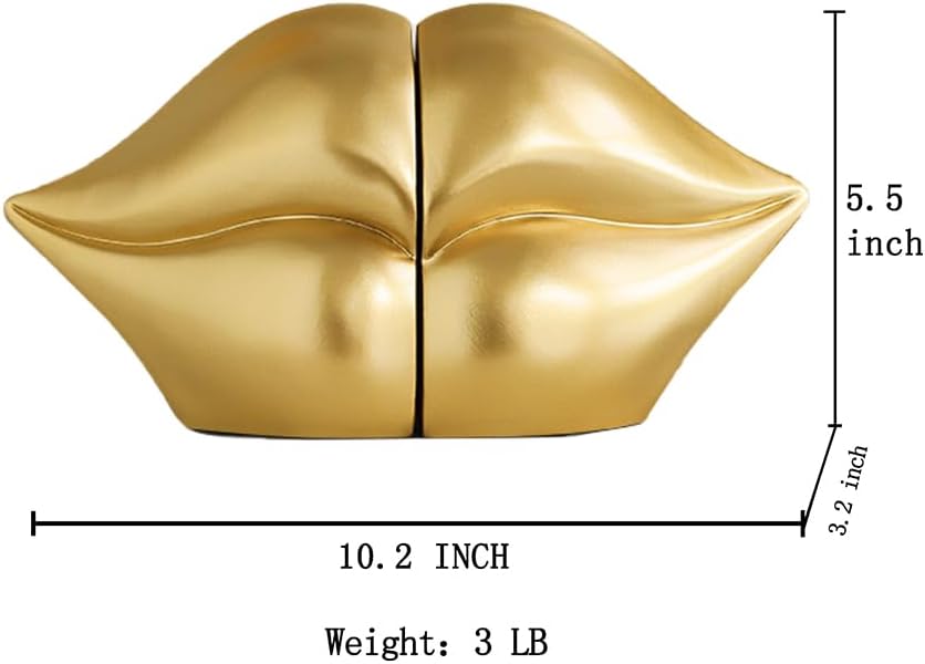 Decorated Bookends / Heavy Decorative Book Stoppers / Gold Lips / 10.2 x 5.5 x 3.2 / Set of 2