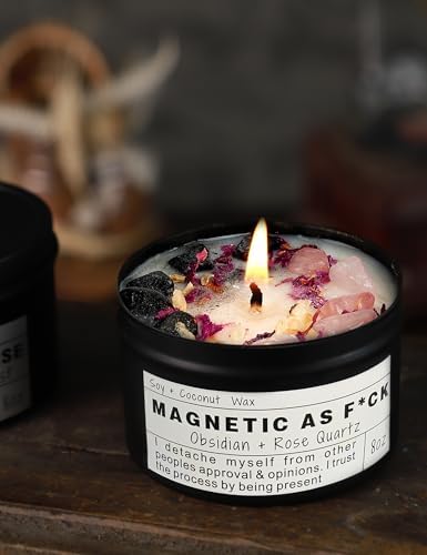 Magnetic AS F*CK, Hande Made Chakra Candle, Magic Attraction, Manifestation Crystal, Self Love, Ritual Meditation (8oz).