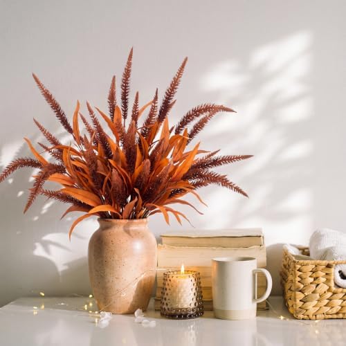 6 Pcs Fall Artificial Dog Tail Grass Fake Stems, Autumn Orange