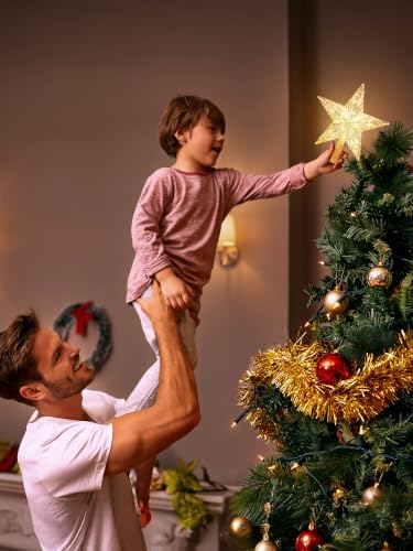 ODEETRONIC Gold Christmas Star Tree Topper 3D, 8.5 in 10 Clear Incandescent